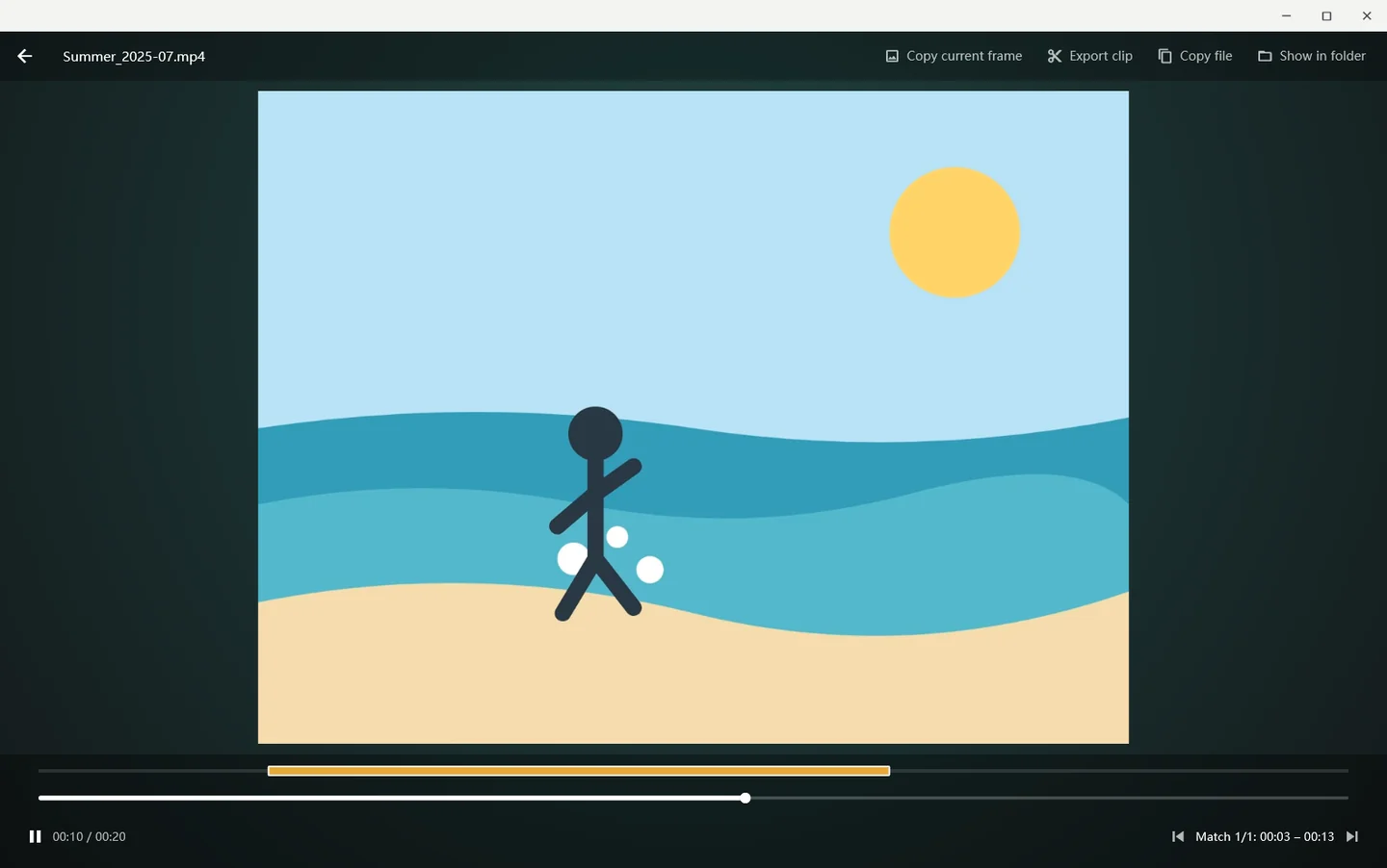 The player: the highlighted part of the timeline is where the match is